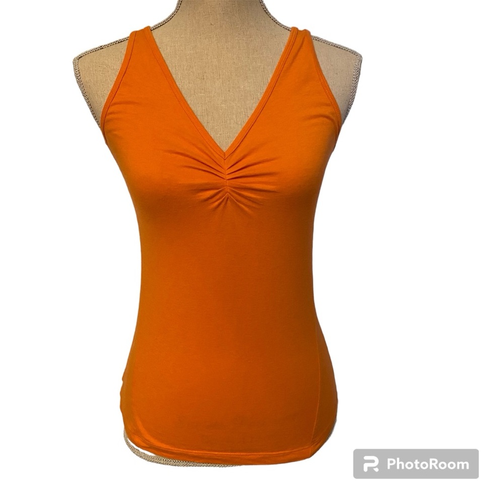 BRUNELLO CUCINELLI TOP TANK SLEEVELESS V-NECK RUCHED BUST ORANGE SIZE S ITALY